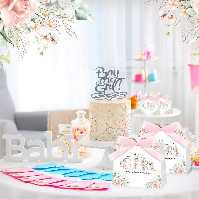 Spakon 25 Sets Its a Girl Baby Shower Party Favor Bags for Girls Floral Gift Bags with Handle and Ribbon Bow for Gender Reveal Birthday Party Decorations Supplies - Image 5