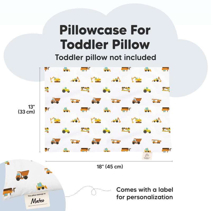 KeaBabies Toddler Pillowcase 13"x18" - Organic Cotton Toddler Pillowcase for Kids, Boys, Girls,Soft & Durable Cotton Cover for Miniature Sleepy Pillows,Cute Colors,Pillow Sold Separately(Construction) - Image 2
