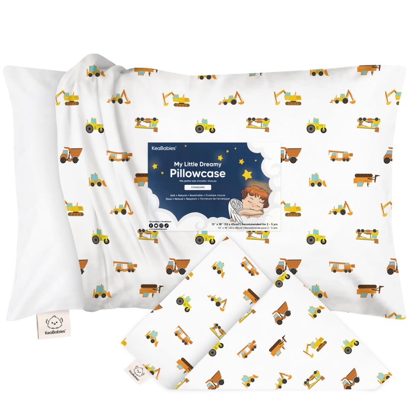 KeaBabies Toddler Pillowcase 13"x18" - Organic Cotton Toddler Pillowcase for Kids, Boys, Girls,Soft & Durable Cotton Cover for Miniature Sleepy Pillows,Cute Colors,Pillow Sold Separately(Construction) - Image 1