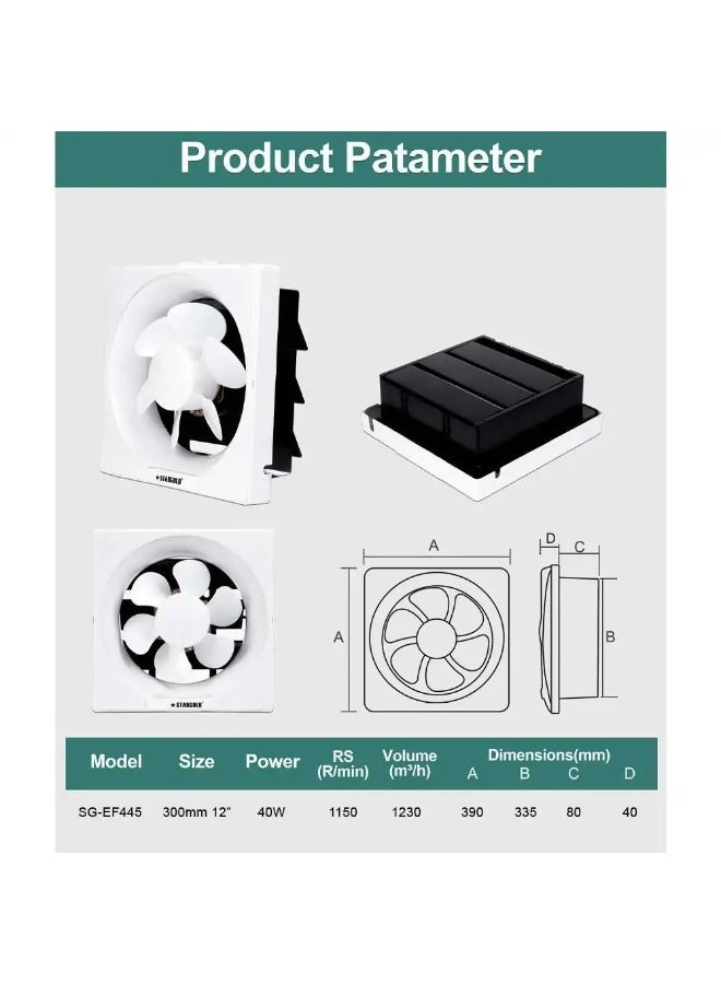 Stargold Wall Mounted Exhaust Fan 12 Inch 40W High Airflow - Image 3