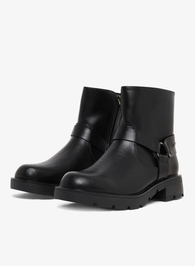 Styli Black Buckle Ankle Boots