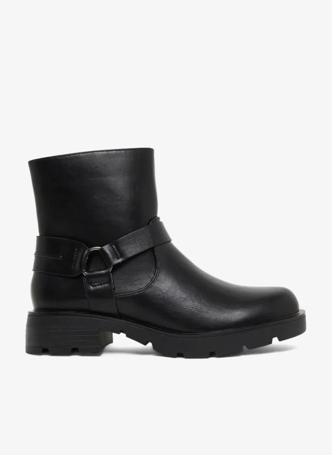 Styli Black Buckle Ankle Boots