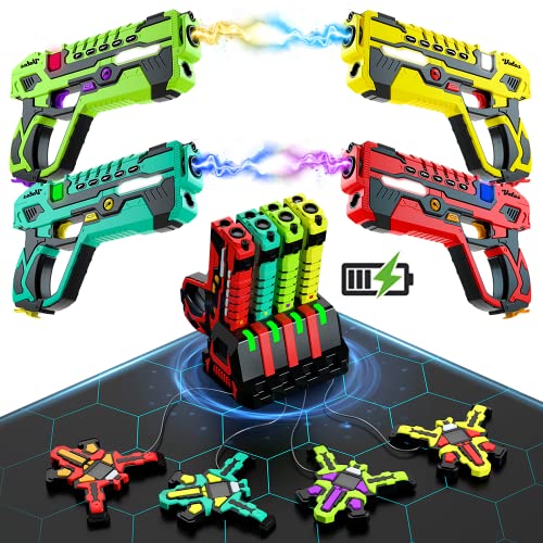 VATOS Rechargeable Laser Tag Set of 424GHz Data SYNC Display LCDs Charging Station Laser Tag 4 Player with Vests Infrared Laser Guns Set Game for Kids Teen Adults Family Group Activity - Image 1