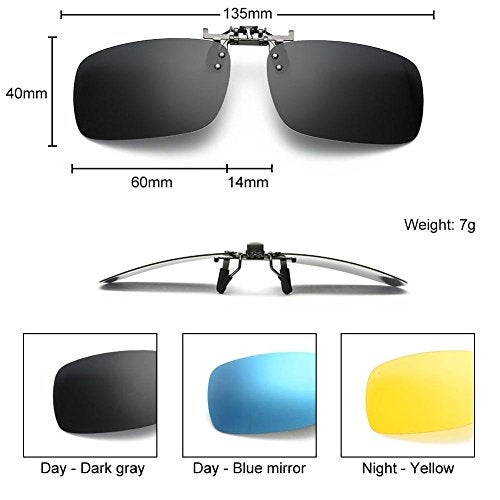 NEWON 3 PACK, Clip on Flip up Polarized Sunglasses For RX Eyeglasses, UV Protection Shades Lens Over Prescription Glasses, Black+Blue mirror+Yellow - Image 2