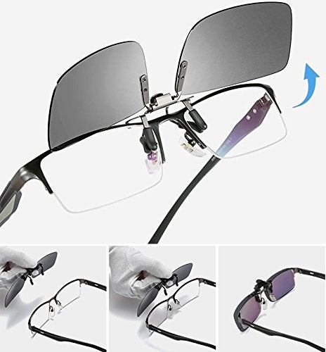 NEWON 3 PACK, Clip on Flip up Polarized Sunglasses For RX Eyeglasses, UV Protection Shades Lens Over Prescription Glasses, Black+Blue mirror+Yellow - Image 3