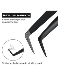Ms.Queen S.Queen Lash Tweezers For Eyelash Extensions Diamond Grip 90 Degree Fiber Tip Volume Lash Extension Tweezers Black  - Image 3