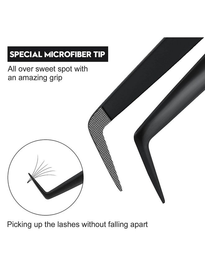 Ms.Queen S.Queen Lash Tweezers For Eyelash Extensions Diamond Grip 90 Degree Fiber Tip Volume Lash Extension Tweezers Black - Image 3