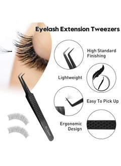 Ms.Queen S.Queen Lash Tweezers For Eyelash Extensions Diamond Grip 90 Degree Fiber Tip Volume Lash Extension Tweezers Black  - Image 4