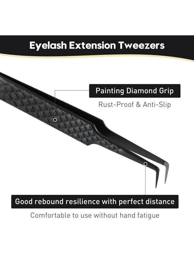 Ms.Queen S.Queen Lash Tweezers For Eyelash Extensions Diamond Grip 90 Degree Fiber Tip Volume Lash Extension Tweezers Black - Image 5