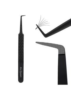 Ms.Queen S.Queen Lash Tweezers For Eyelash Extensions Diamond Grip 90 Degree Fiber Tip Volume Lash Extension Tweezers Black  - Image 2