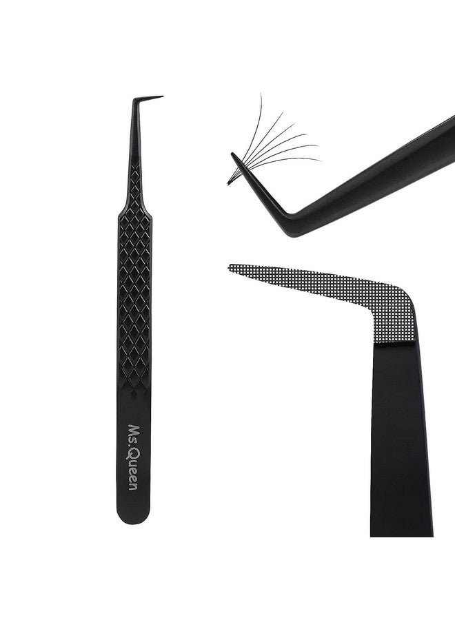 Ms.Queen S.Queen Lash Tweezers For Eyelash Extensions Diamond Grip 90 Degree Fiber Tip Volume Lash Extension Tweezers Black - Image 2