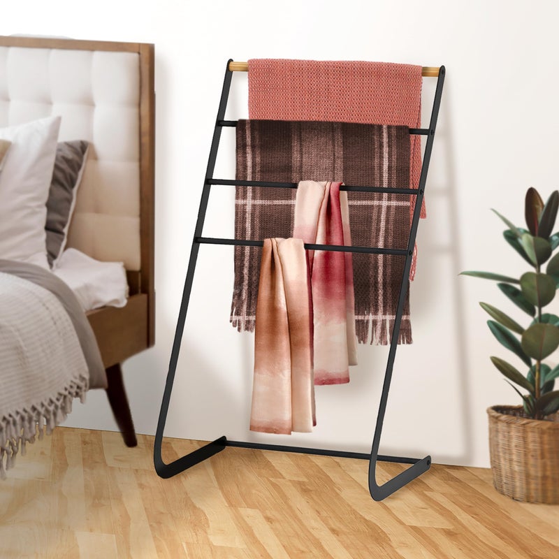ikloo ikloo 4 Tier Free Standing Towel Rack Pool Towel Rack Outdoor Quilt Racks Free Standing Metal Towel Stand to Hang Blankets Drying and Display Rack for Bathroom Poolside  Laundry Room Black 