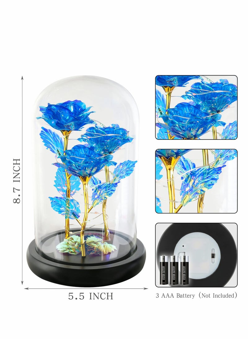 Barakah Rose Gifts for Women, 3 Blue Colorful Artificial Flower Her Women Birthday Gift Mom, Light Up Rose, Her, Valentines, Anniversary - Image 3
