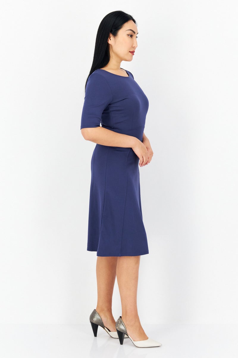 Zero Women Plain Midi Dress, Navy - Image 3