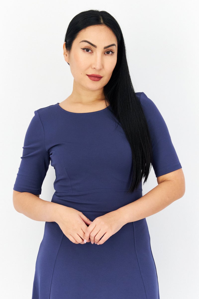 Zero Women Plain Midi Dress, Navy - Image 4