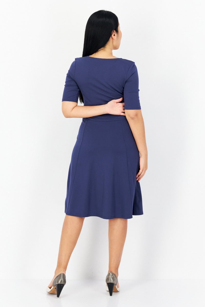 Zero Women Plain Midi Dress, Navy - Image 2