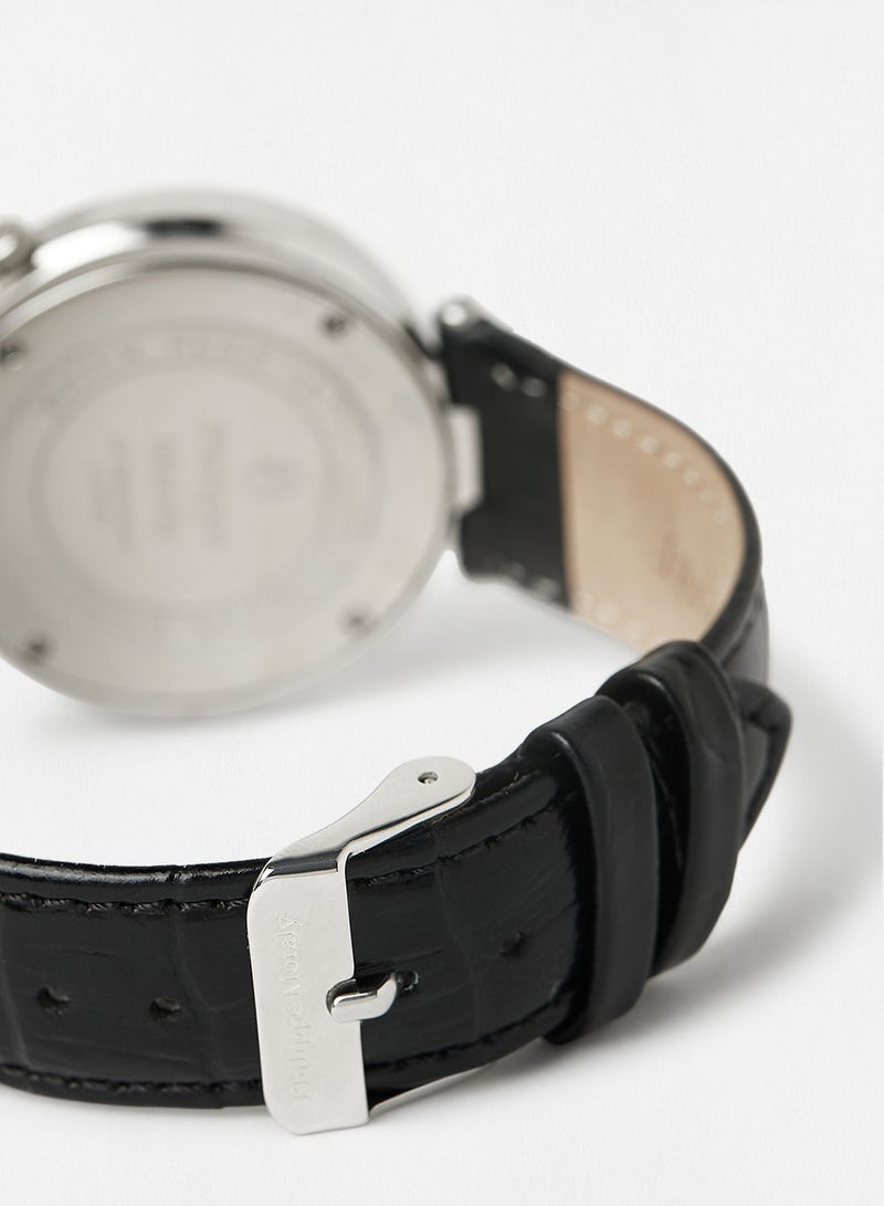 Philippe Moraly of Switzerland Leather Strap Analog Wrist Watch LS1042WPWB - 40mm - Black - Image 4