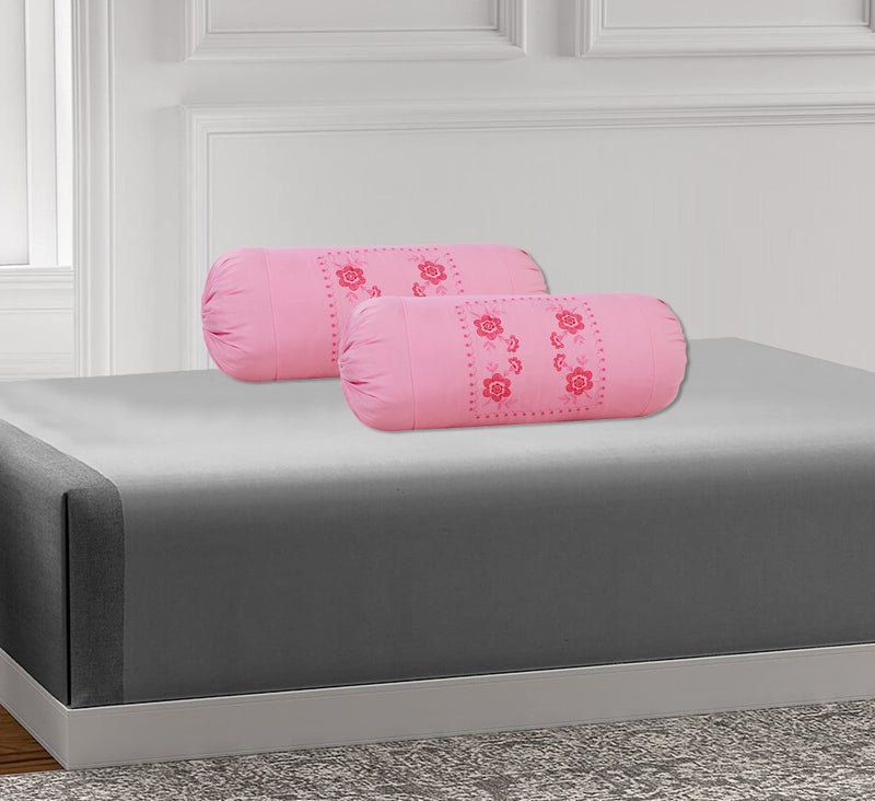 Rj Products™ Bolster Cover with Beautiful Flower Embroidery (Pink) - Image 2