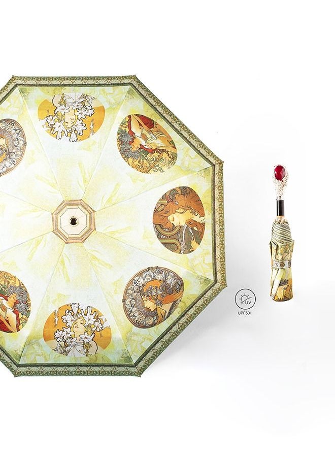 tornado gold - Light Luxury Palace Retro Three Fold Hand Open Parasol Shaped Handle Gemstone - Image 1