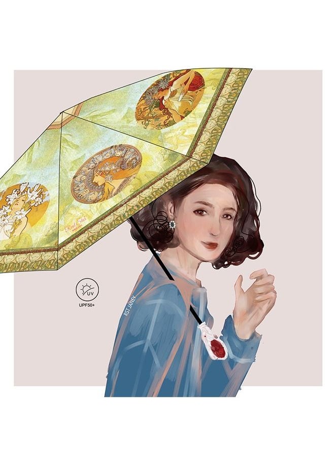 tornado gold - Light Luxury Palace Retro Three Fold Hand Open Parasol Shaped Handle Gemstone - Image 1