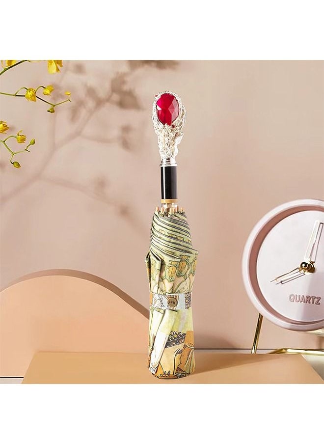 tornado gold - Light Luxury Palace Retro Three Fold Hand Open Parasol Shaped Handle Gemstone - Image 1