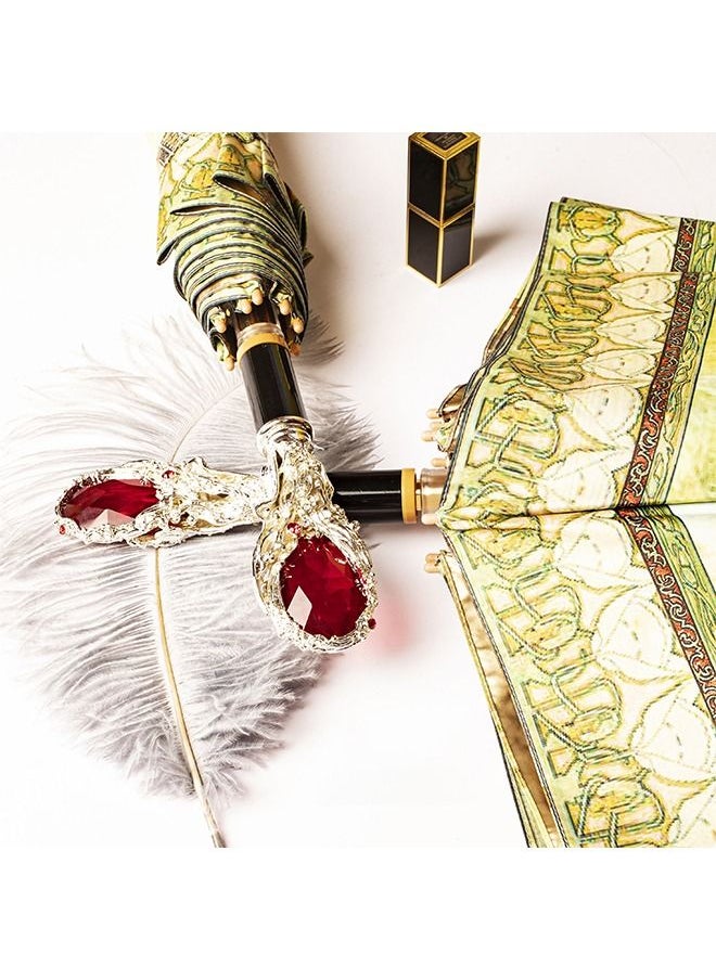 tornado gold - Light Luxury Palace Retro Three Fold Hand Open Parasol Shaped Handle Gemstone - Image 1