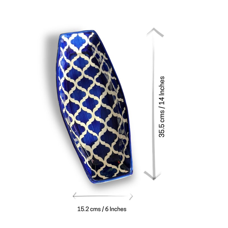 BACKKSPACE RETAIL Hand-Painted Ceramic Kebab Serving Plate with 2 Matching Dip Bowls - 36cm Blue Starter Platter for Snacks & Appetizers | Microwave & Dishwasher Safe| Perfect for Home & Restaurant - Image 3