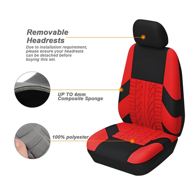 BESULEN Front Car Seat Covers, 2 Pcs Polyester Bucket Seat Protectors, Soft and Breathable, Premium Sporty Automotive Seat Cushions, Universal Auto Interior Accessories (Red) - Image 2