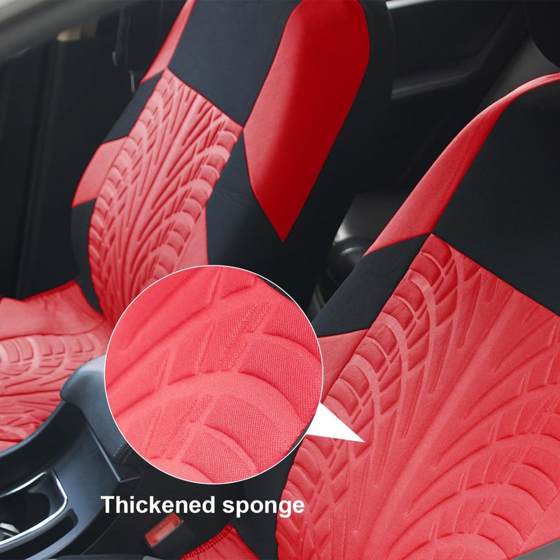 BESULEN Front Car Seat Covers, 2 Pcs Polyester Bucket Seat Protectors, Soft and Breathable, Premium Sporty Automotive Seat Cushions, Universal Auto Interior Accessories (Red) - Image 4
