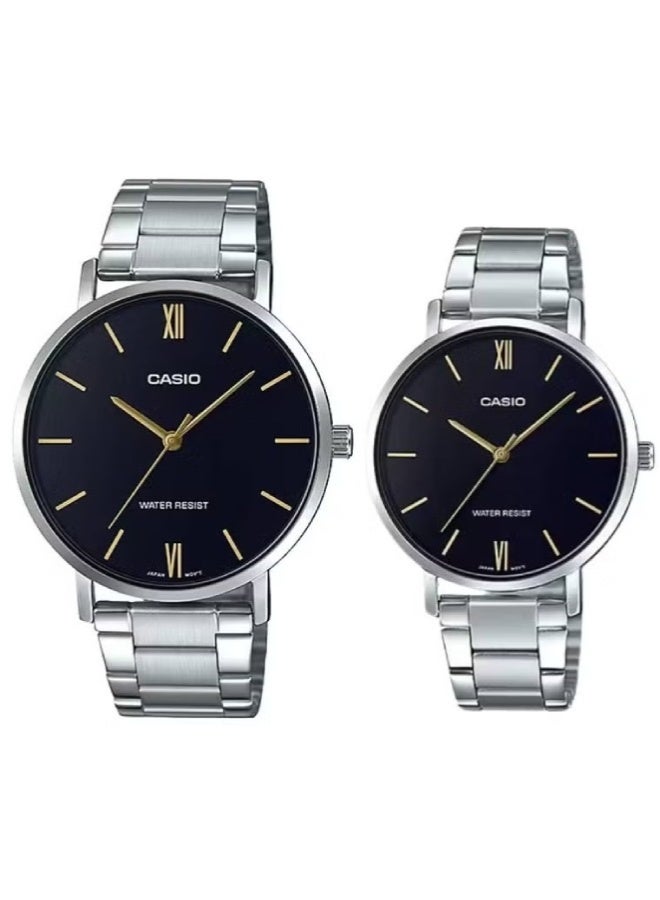 Casio His & Her Stainless Steel Band Couple Watch MTP/LTP -VT01D-1BUDF - Image 1