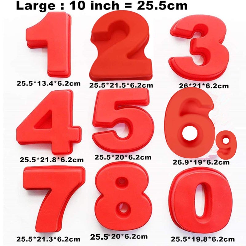 Goldbaking 10 Inch 9 pieces Large Size Number Moulds Baking Forms Silicone Number Mold Cake Pan (10 inch) - Image 3