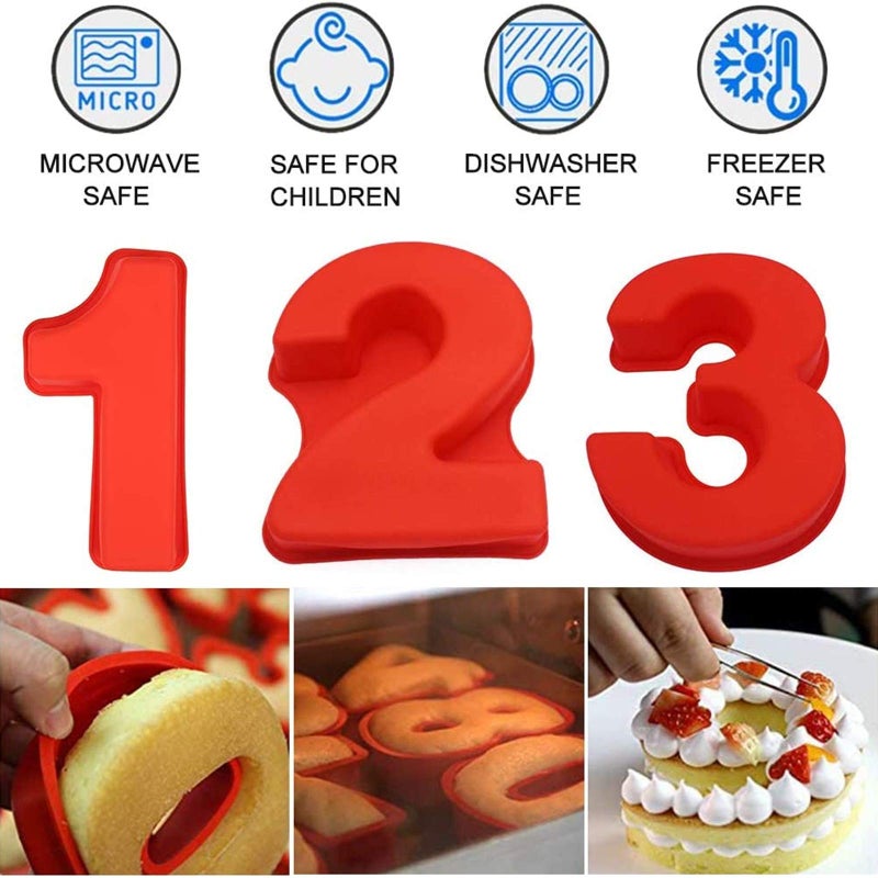 Goldbaking 10 Inch 9 pieces Large Size Number Moulds Baking Forms Silicone Number Mold Cake Pan (10 inch) - Image 2