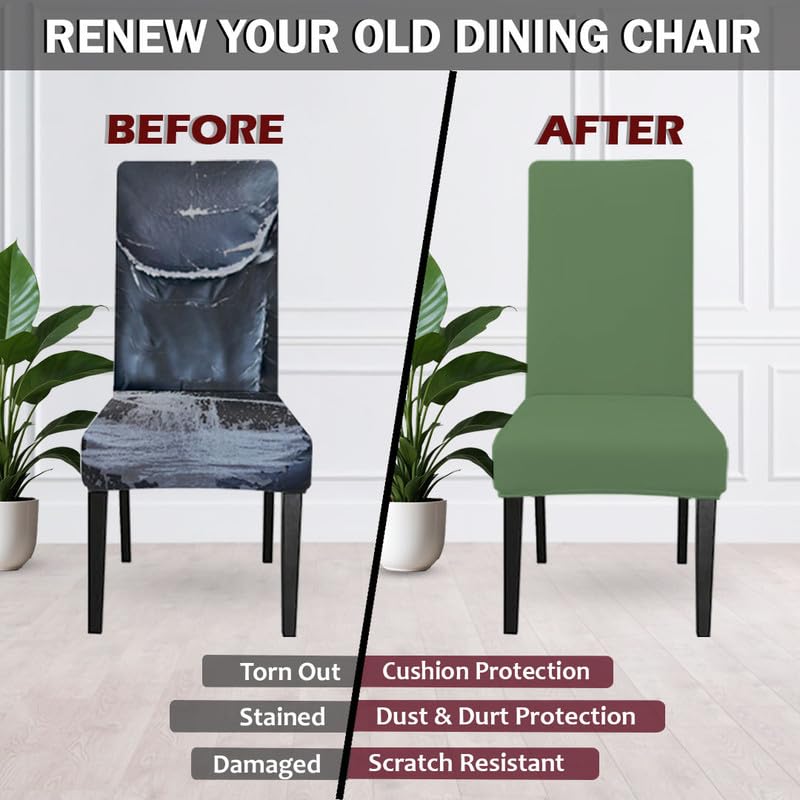 HOTKEI Pack of 2 Pista Elastic Stretchable Dining Table Chair Cover Seat Cover Protector Slipcover for Dining Table Chair Covers Stretchable 1 Piece Set of 2 Seater - Image 2