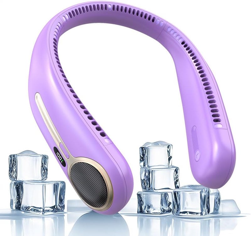 Kinhowly Portable Neck Fan, Personal Wearable Bladeless Fan, 6000mAh USB Rechargeable, 360° Airflow, LED Display, 4-Speeds, Hands Free Fan for Outdoor Indoor, Birthday Gifts for Men Women Dad Mom (Purple) - Image 1