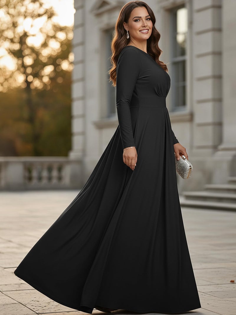 KOH KOH Plus Size Womens Long Full Sleeve Sleeves Flowy Empire Waist Fall Winter Modest Formal Floor Length Abaya Muslim Bridesmaid Bridal Gown Gowns Maxi Dress Dresses, Black 2XL 18-20 - Image 4