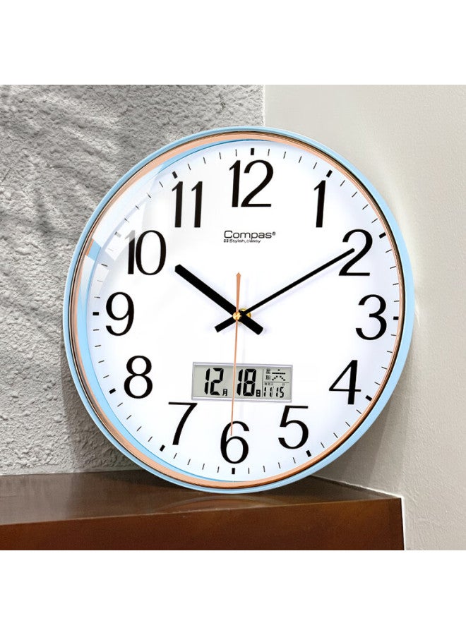 Compas Wall Clock, Living Room Clock, Perpetual Calendar, Simple Quartz Clock, Wall-mounted Timepiece, 7006 Blue Calendar Model, 33cm