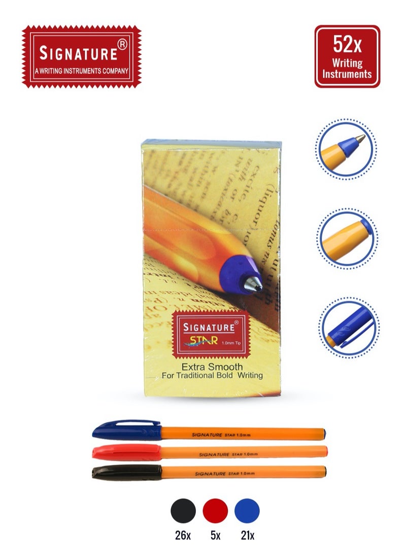 Signature Star Bold Ballpoint Pen, 50-Pack Box - Blue, Black, and Red Ink - Image 1