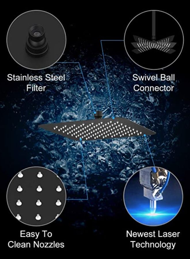 OR Stainless Steel 304 Rainfall Shower Head Silver 300MM- BLACK - Image 3