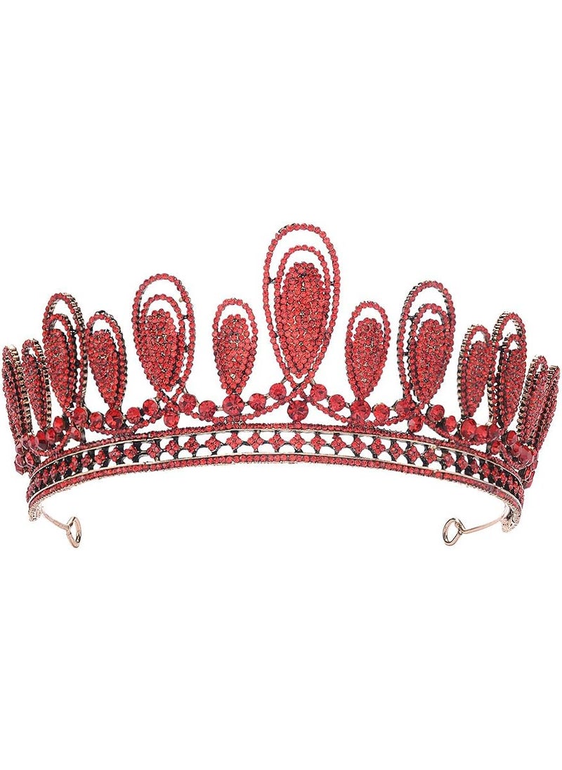 S SNUOY - S SNUOY Gold Crowns for Women Red Rhinestone Tiaras and Crowns for Women Waterdrop Party Headpiece for Halloween Costume Metal Headband - Image 1