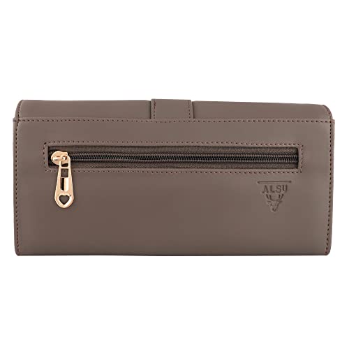 ALSU Women's Grey Faux Leather Clutch Wallet | Phone & Card Pocket | Zipper Coin Pocket | 6 Card Slots | 3 Main Compartments | Spacious & Organized | Perfect for Daily, Office & Casual Use - Image 4