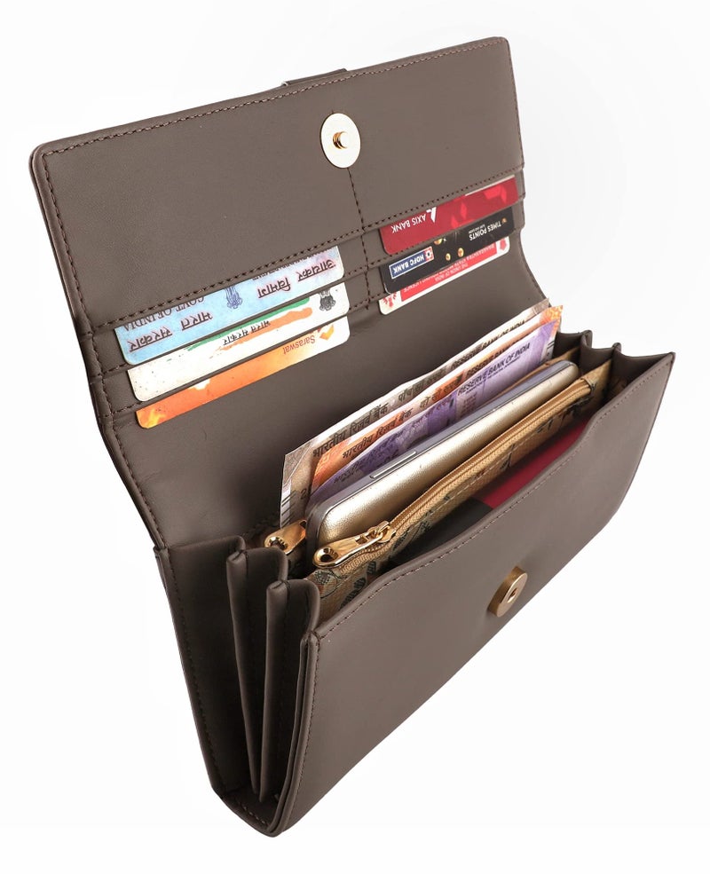 ALSU Women's Grey Faux Leather Clutch Wallet | Phone & Card Pocket | Zipper Coin Pocket | 6 Card Slots | 3 Main Compartments | Spacious & Organized | Perfect for Daily, Office & Casual Use - Image 5