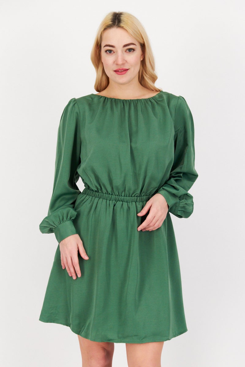 Lost + Wander فستان ميني بسيط بتفاصيل ظهر مقطوعة للنساء، أخضر - Image 1