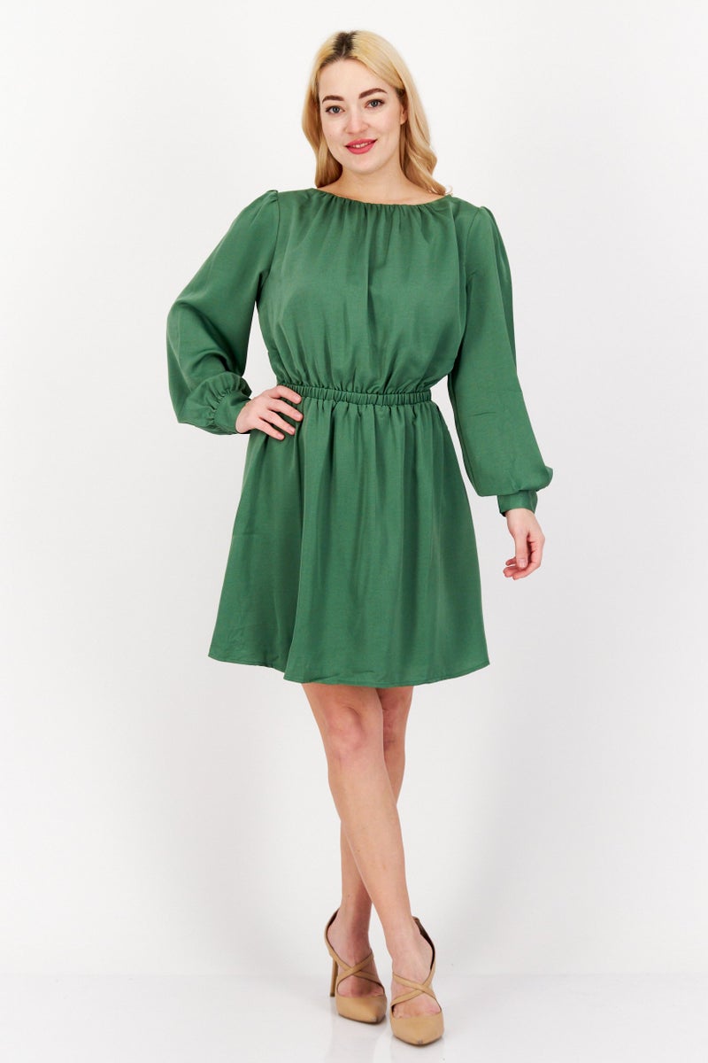 Lost + Wander فستان ميني بسيط بتفاصيل ظهر مقطوعة للنساء، أخضر - Image 2