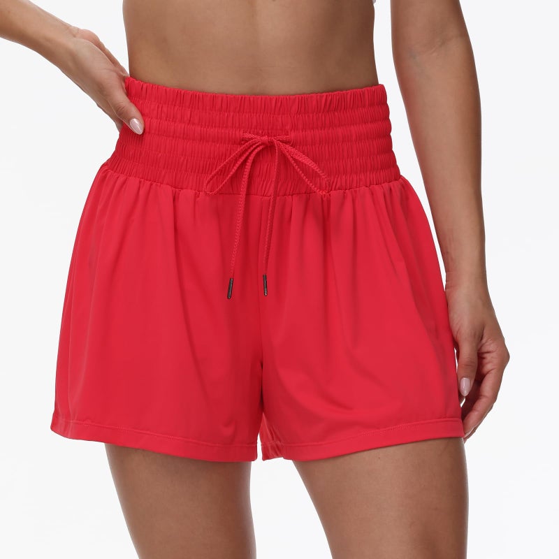 Blaosn Flowy Athletic Shorts for Women Workout Running Gym Yoga Sport Short Pants Sweat Tennis Skirt Skort High Waisted with Pockets Biker Spandex Cute Comfy Lounge Trendy Clothes Casual Summer Red M - Image 3
