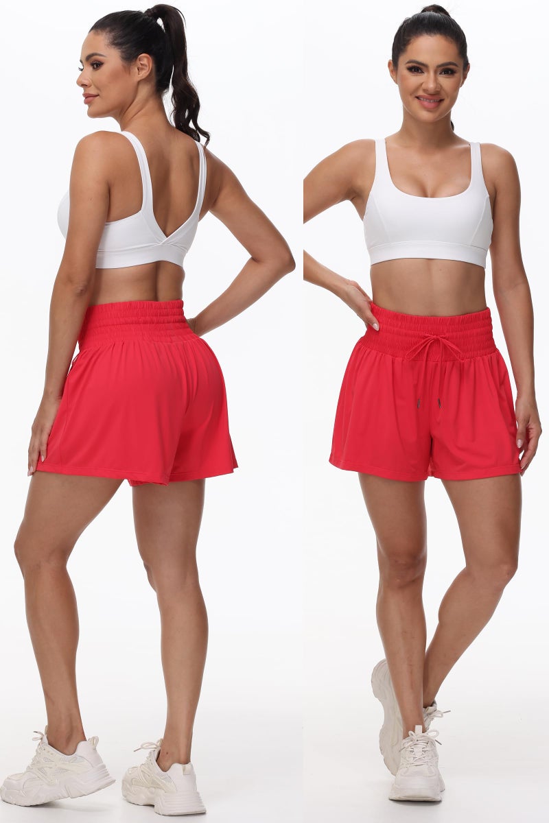 Blaosn Flowy Athletic Shorts for Women Workout Running Gym Yoga Sport Short Pants Sweat Tennis Skirt Skort High Waisted with Pockets Biker Spandex Cute Comfy Lounge Trendy Clothes Casual Summer Red M - Image 2