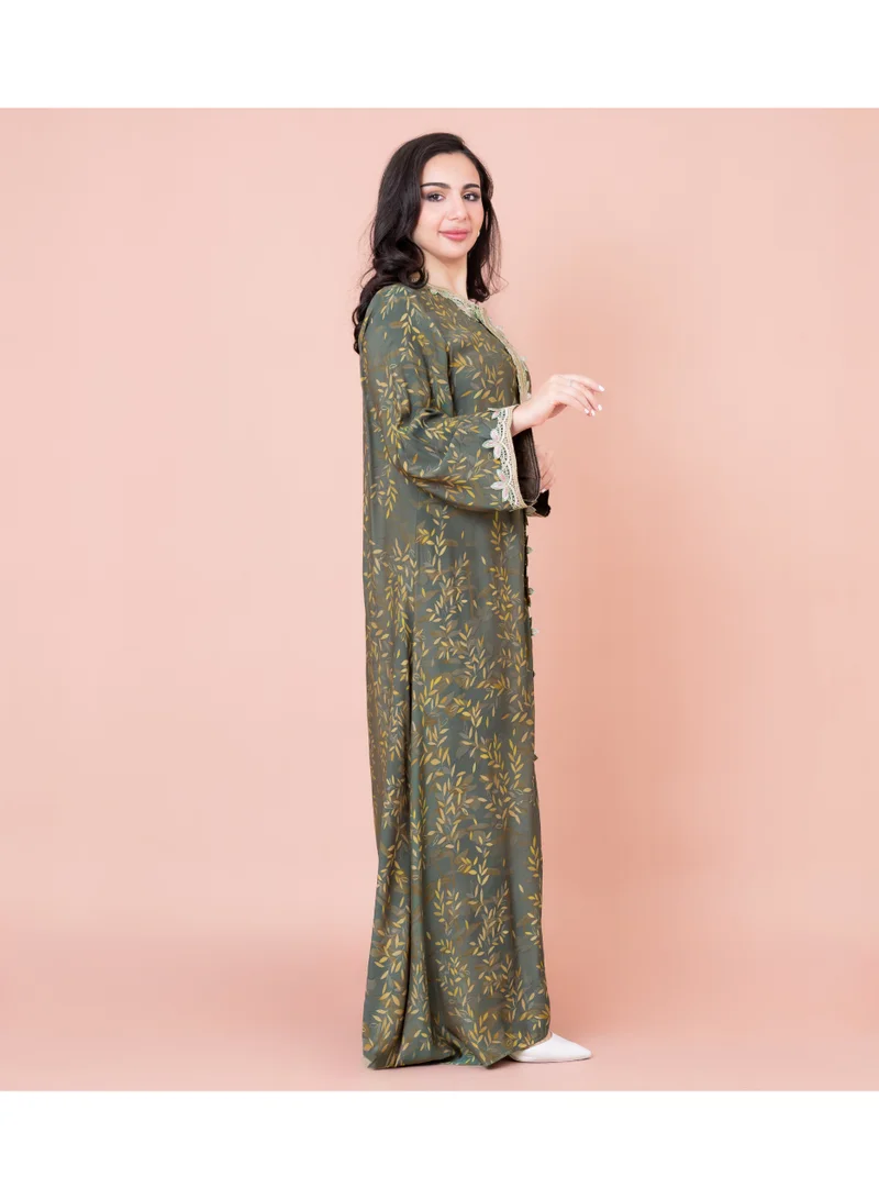 IKKXA Modern Embroidered Printed Jalabiya IK1032 Green