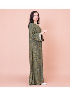 اكسا جلابية عصرية منقوشة ومطرزة IK1032 اخضر  - Image 3