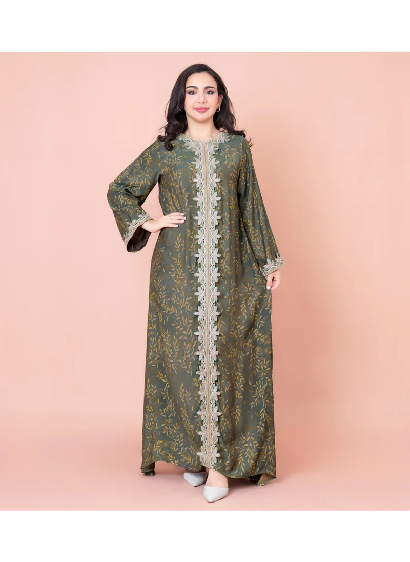 اكسا جلابية عصرية منقوشة ومطرزة IK1032 اخضر