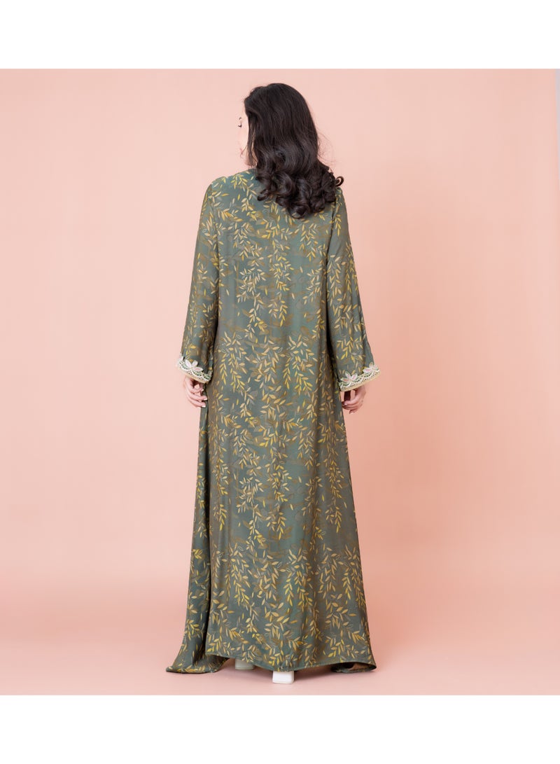 اكسا جلابية مطرزة مطبوعة حديثة خضراء - Image 4