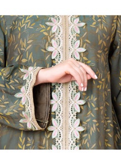 اكسا جلابية عصرية منقوشة ومطرزة IK1032 اخضر  - Image 2
